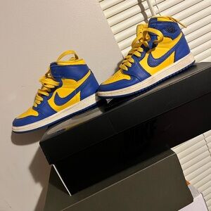 Blue and Yellow High-Top Sneakers